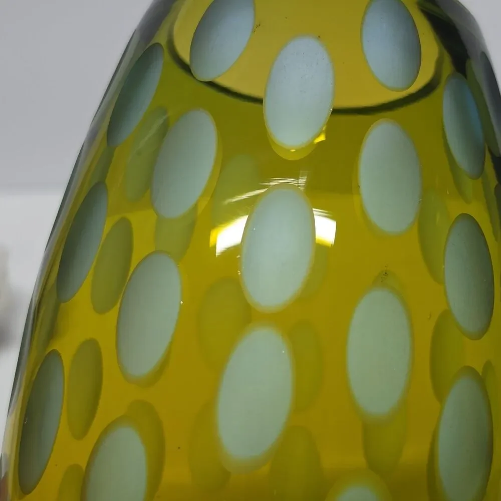 Vintage MCM Abstract Art Glass Vase Green & Amber Frosted Thumbprint - Picture 5 of 11